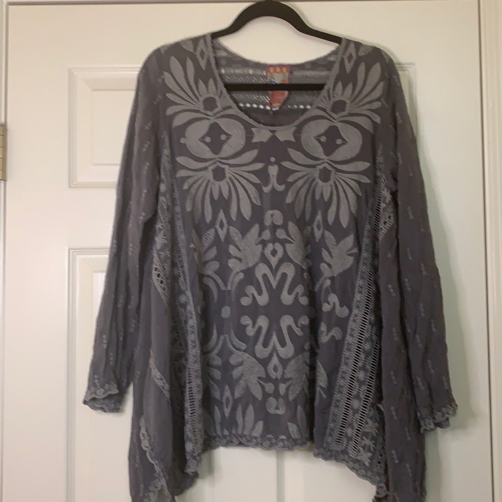 Johnny Was Gray Embroidered Tunic